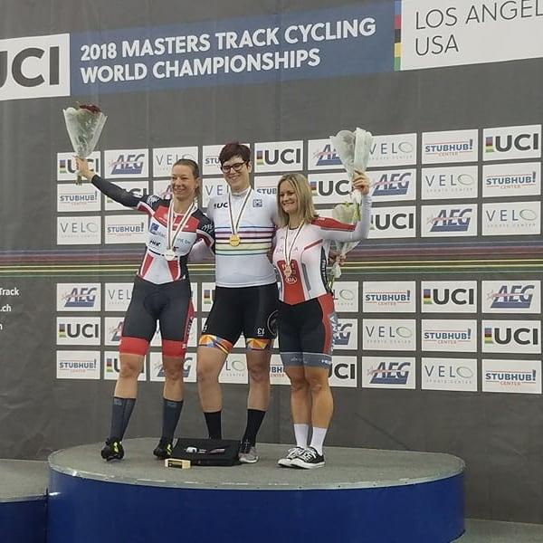  Rachel McKinnon (middle) became the first openly transgender world title winner in any sport