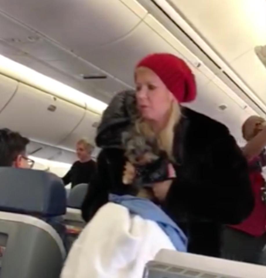  She left carrying her dog and got an alternative flight