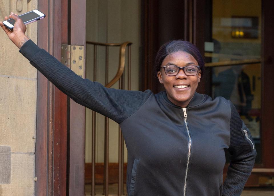  Millicent Barnes smiled as she left court moments after sobbing when she was found not guilty of threatening to stab a baby