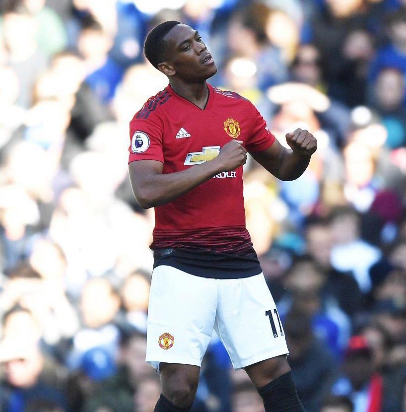  Martial reacts after getting the Red Devils back on level terms with a close range strike