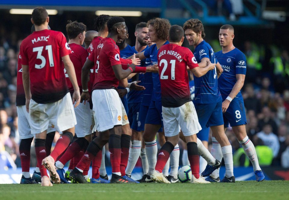  United and Chelsea players clash in what was a crazy ending at Stamford Bridge