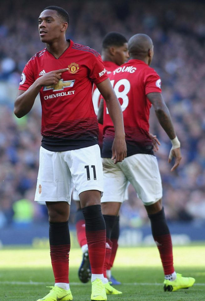  Martial celebrates his second strike after finding the bottom right corner