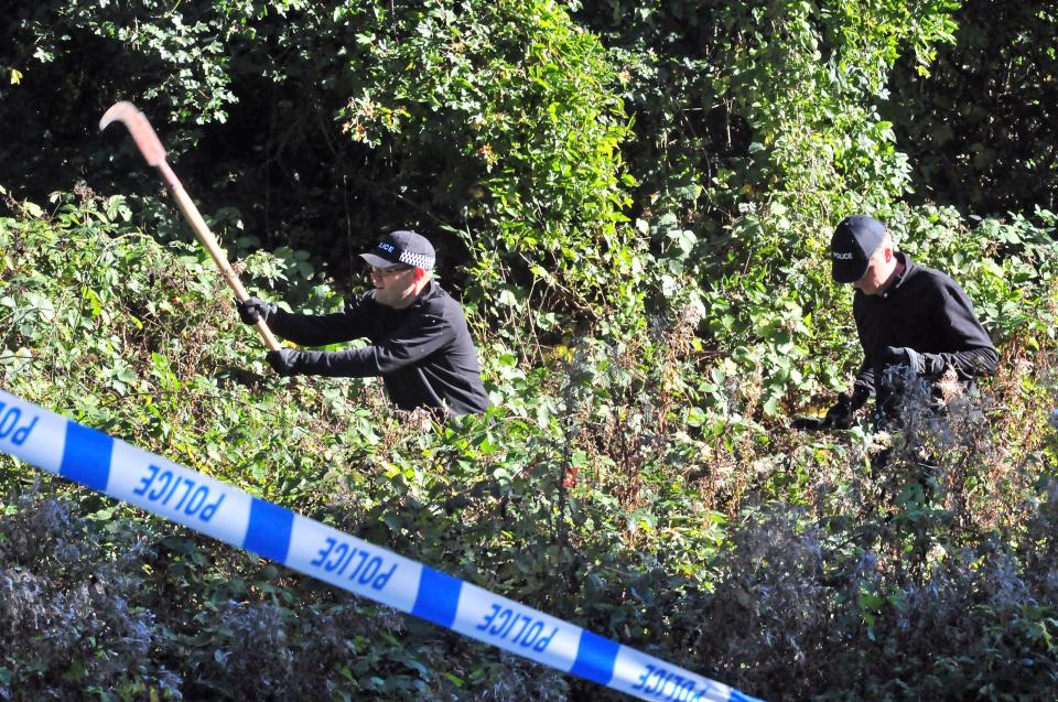  Police hack through undergrowth as the search continues for the missing mum-of-five