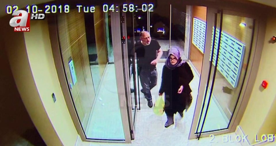  Jamal Khashoggi and his fiancee, Hatice Cengiz, at an apartment building in Istanbul, Turkey, just hours before his death