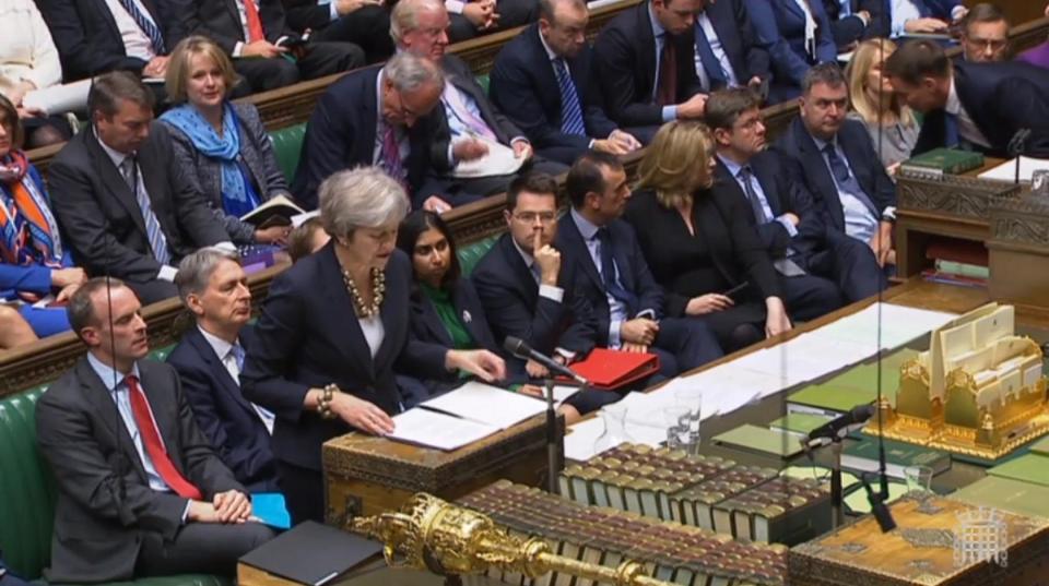  The scene in Parliament as Mrs May gave her speech this evening