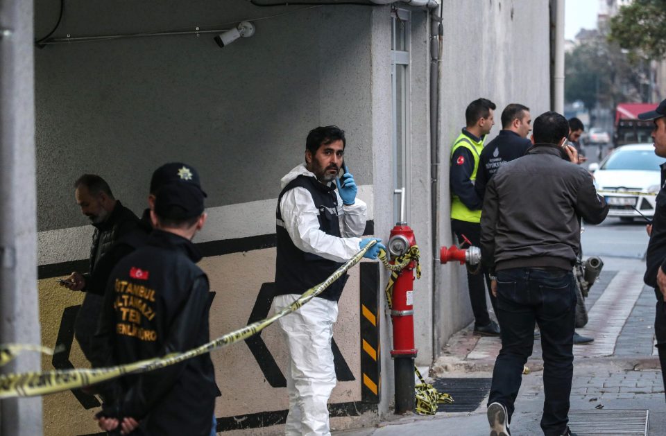  Turkish crime-scene investigators enter an underground car park