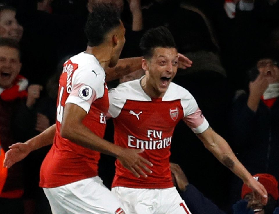  Arsenal substitute Pierre-Emerick Aubameyang celebrates a match-turning double