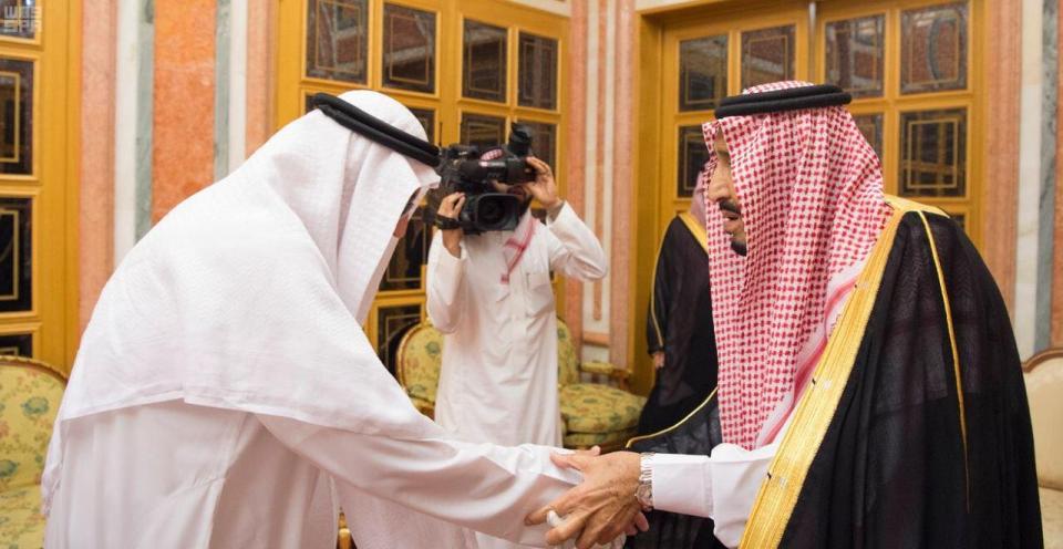  Saudi Arabia's King Salman (right) receives members of the Khashoggi family this afternoon