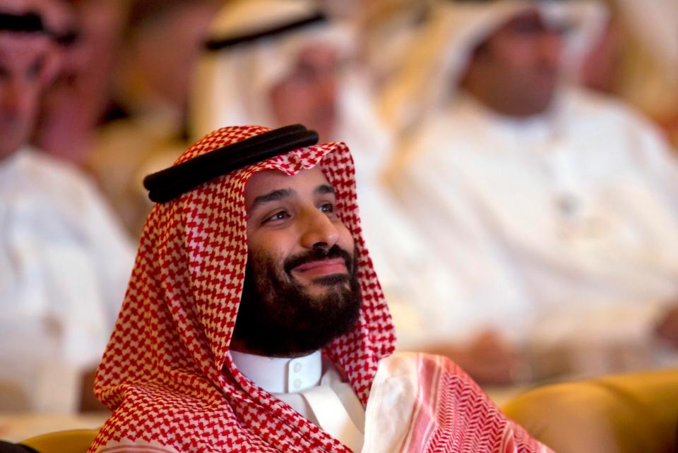  The Crown Prince smiling at the Future Investment Initiative conference in Riyadh today