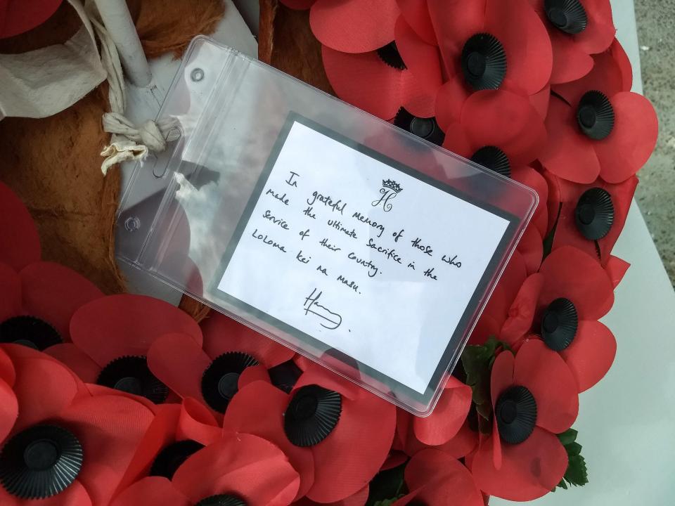  The touching wreath the Duke of Sussex laid at the Suva war memorial in Fiji