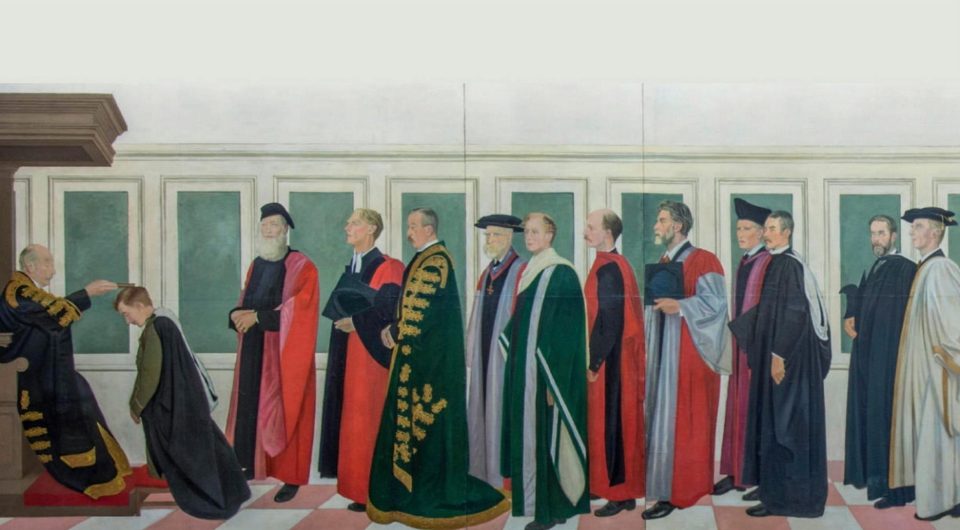 The Rothenstein Mural commemorates the university students who didn't get to collect their degrees because they died during the Great War