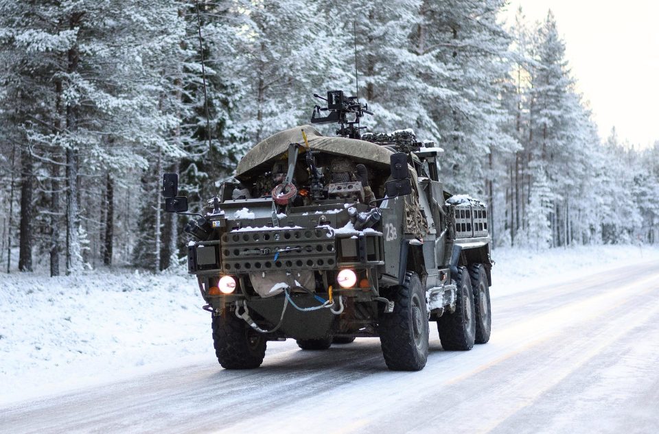  A British military Jackal armoured vehicle is seen during pre-exercise integration training