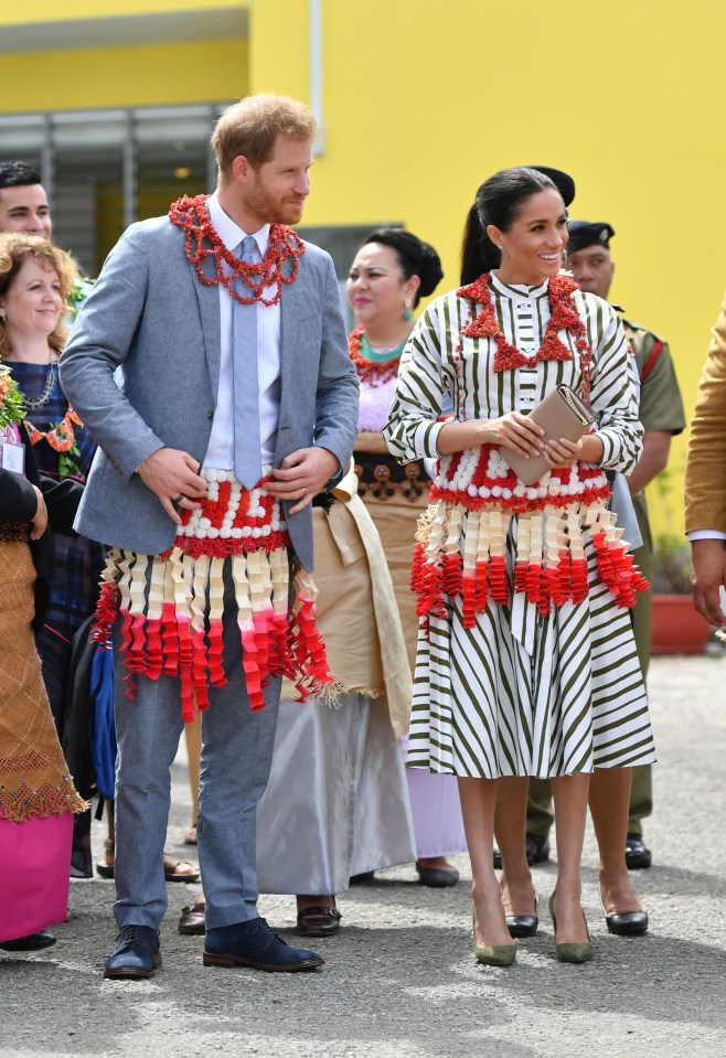 The Duke and Duchess of Sussex visit an exhibition of Tongan handicrafts, mats and tapa cloths