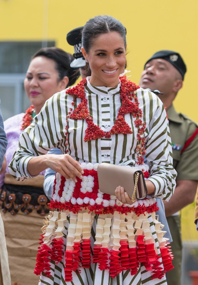 Meghan has stepped out in one of Grant’s designs for the second time on this tour