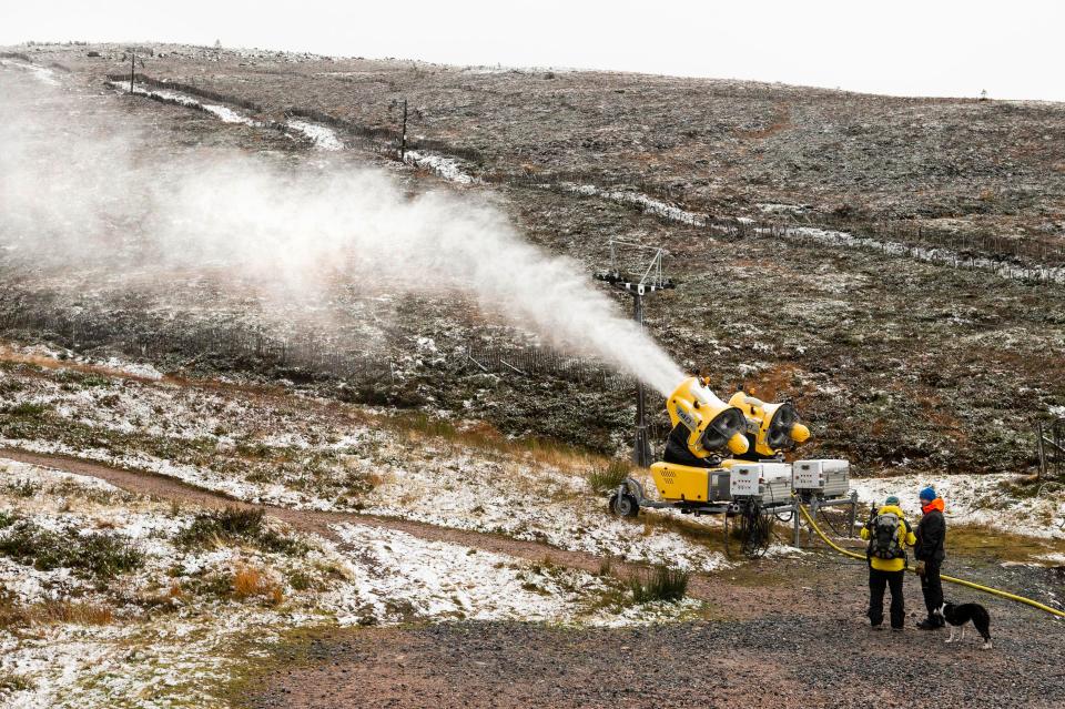  Snow making machines being tested today at the Cairngorm Ski Centre near Aviemore in the Highlands