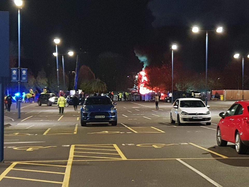  Horrified fans watched it burst into flames in the car park