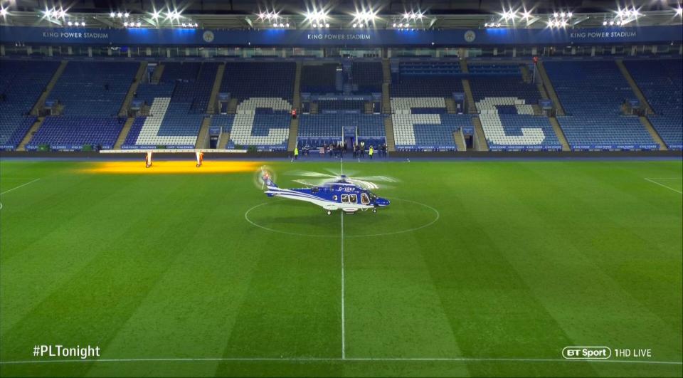  The helicopter was shown on BT Sport coverage minutes before the crash