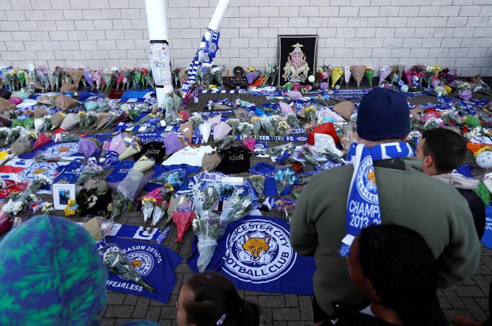  Devastated Leicester fans have flocked to the stadium this morning to leave floral tributes following the horrific helicopter crash