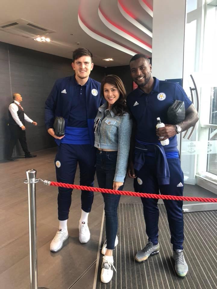  Nursara regularly posted snaps with Leicester players (here with Harry Maguire and Wes Morgan)