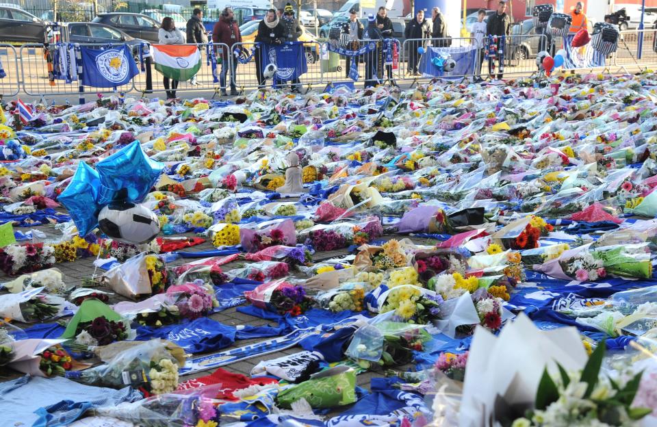  Flowers and tributes were left outside the King Power Stadium