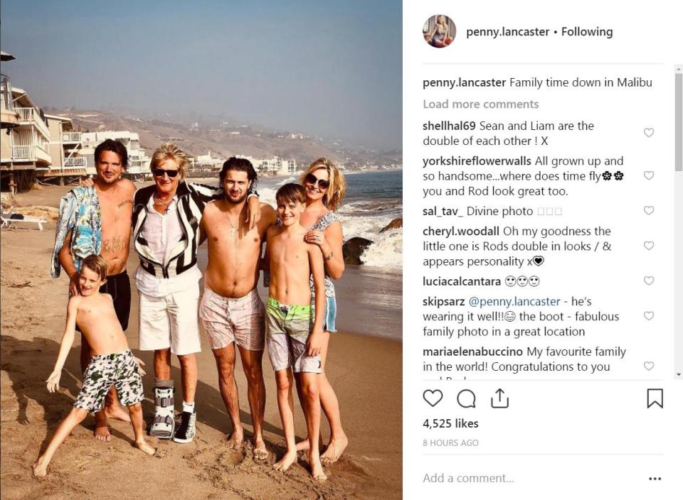 Rod Stewart with wife Penny Lancaster and children on holiday in Malibu 