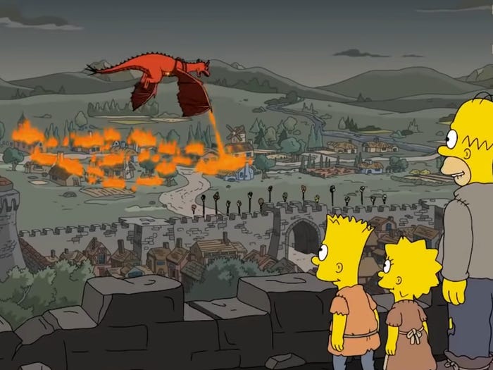  An episode of The Simpsons showed a dragon destroying an entire area too