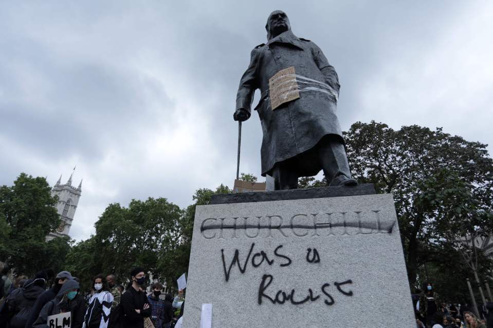  The statue was defaced during the second day of protests in London