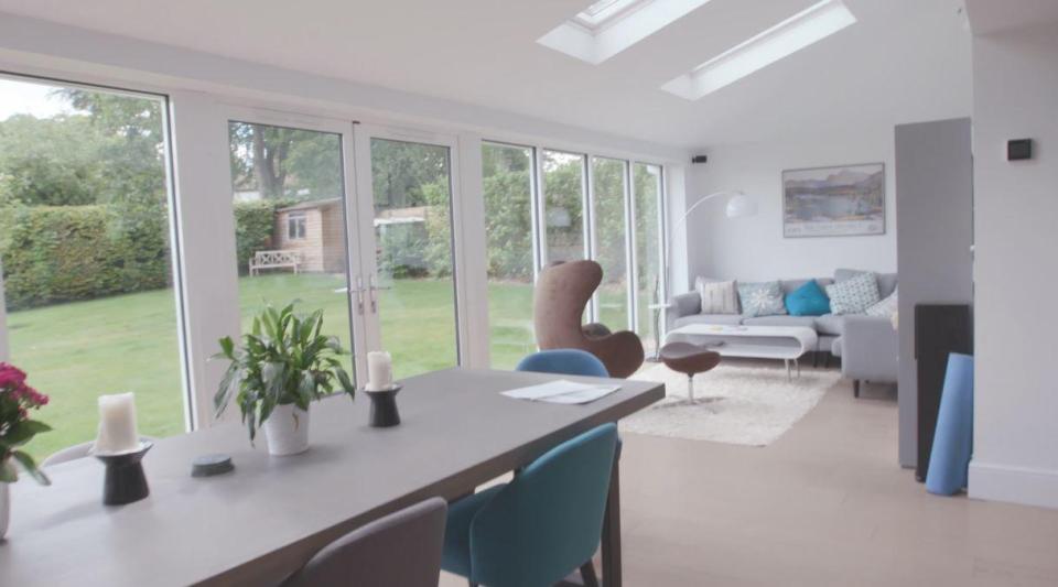  Terry and the kids were amazed by the size of the living room in the Salisbury home