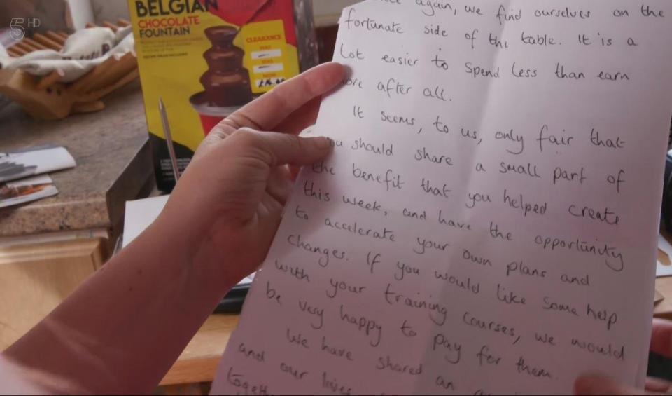  The Colemans wrote Terry a letter saying how her house was full of 'love' and they wished to help her