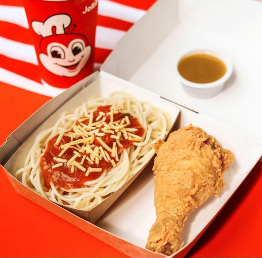  Jollibee's signature dish is a piece of fried chicken and a side of sweet spaghetti