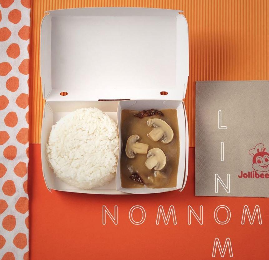  Jollibee serves mushroom gravy and steamed rice as a side