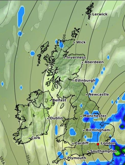 It will be wet night for some on Bonfire night as this WX Charts map shows