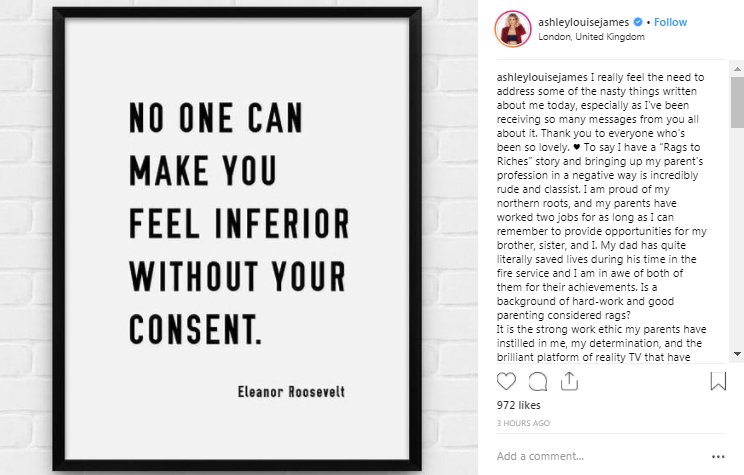  She posted a lengthy statement alongside an inspirational quote from Eleanor Roosevelt