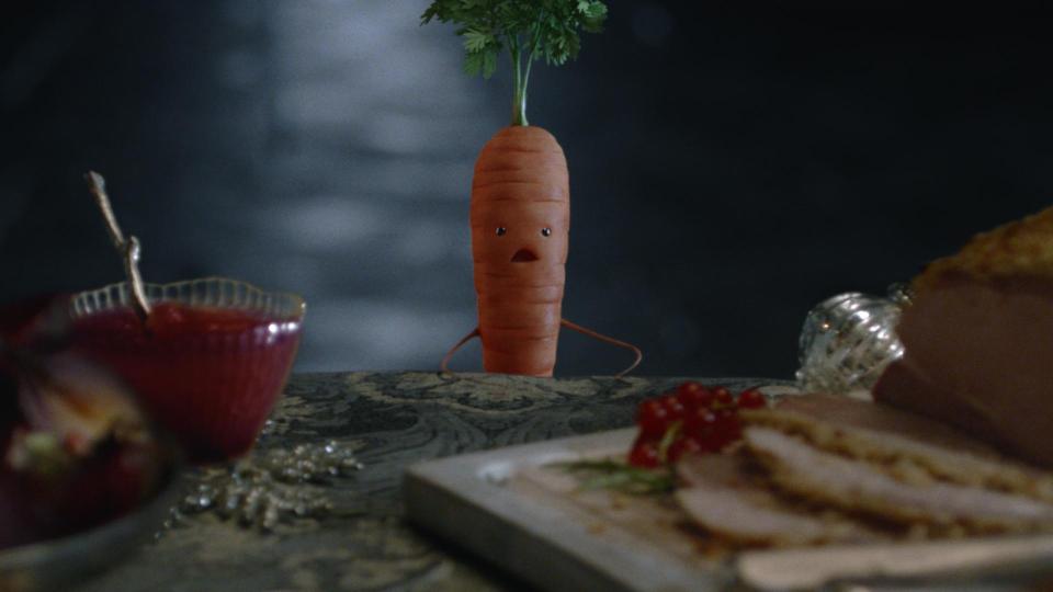 Kevin the Carrot escaped from his truck crash - but in the latest advert he has to save his family from an evil parnsip