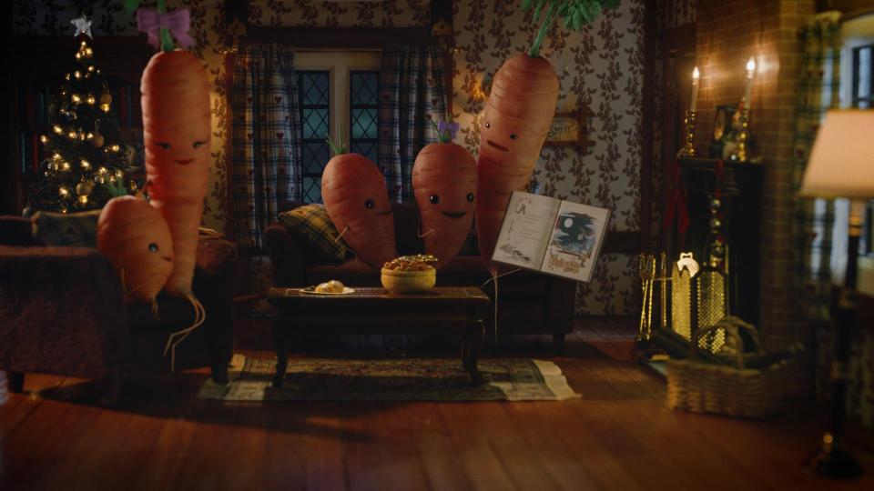 The advert ends with Kevin the Carrot reading the fairytale-inspired story to his family