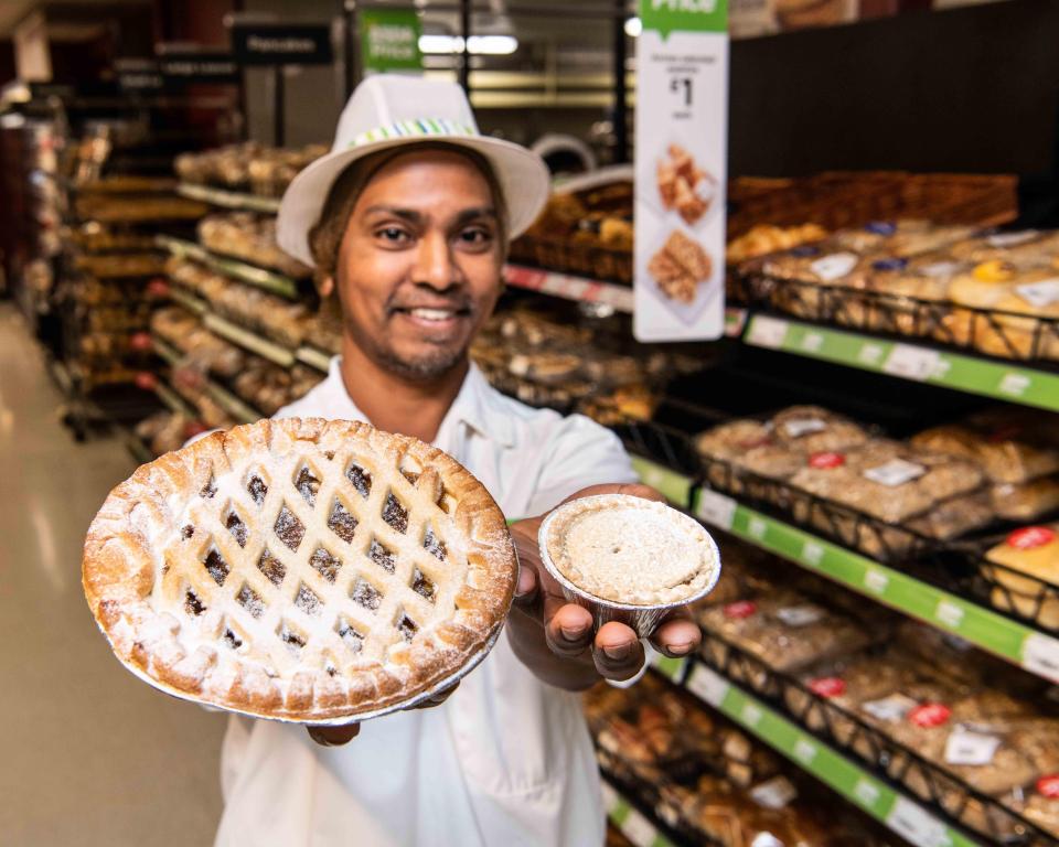  Pie high! The giant mince pie is almost three times the size of a normal one