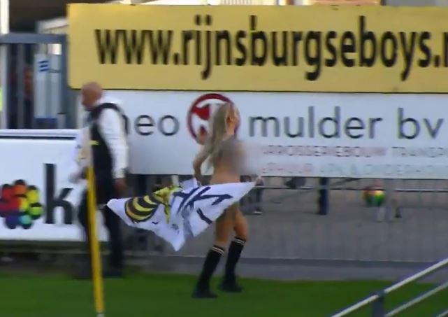  The stripper stormed the pitch before sneaking out through a gap in the wall