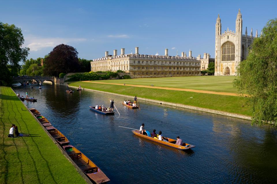  On one of the famous canal boats in and around well-known Cambridge universities' campuses