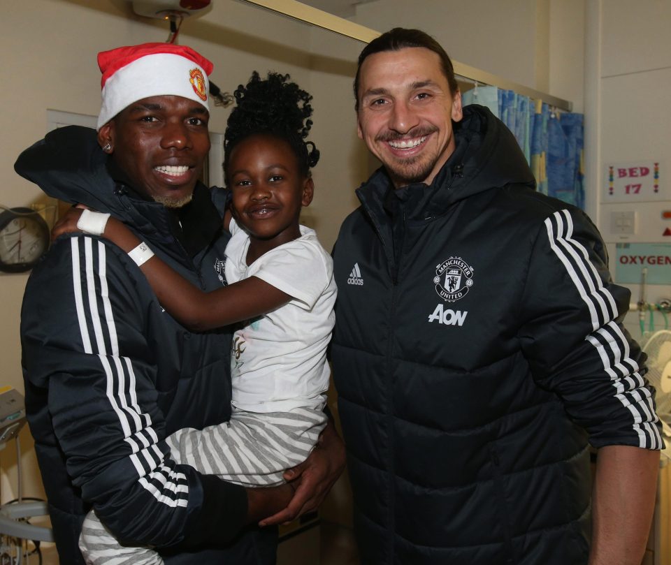 Old Trafford superstars Paul Pogba and Zlatan Ibrahimovic delivered Christmas presents at Royal Manchester Children's Hospital last December