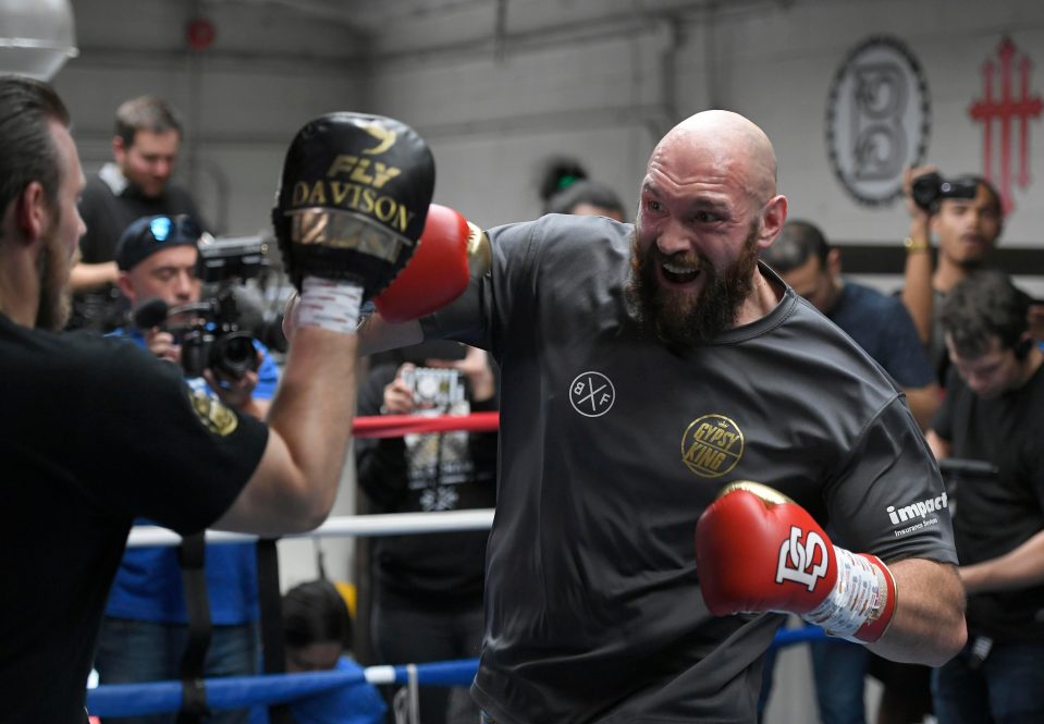 Tyson Fury goes to work on trainer Ben Davison as his strict diet pays off