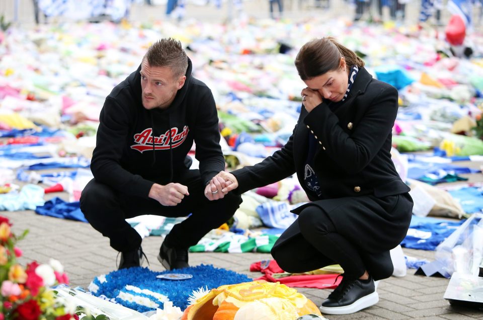  Jamie and Rebekah Vardy laid a wreath in memory of Leicester's legendary owner