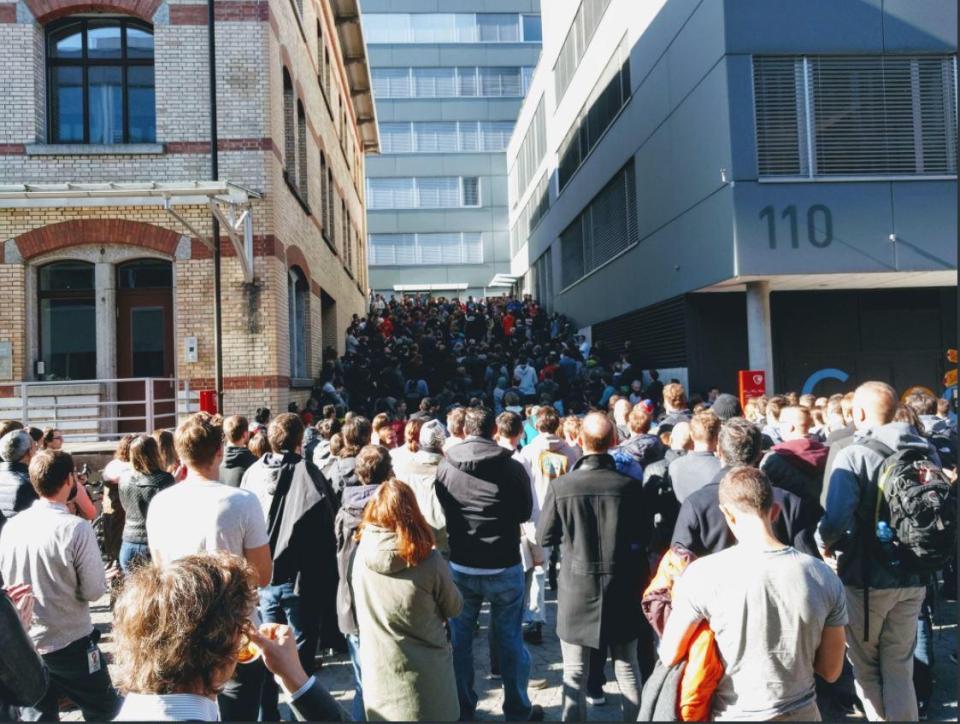  Workers in Zurich take part in the Google walkout earlier this morning