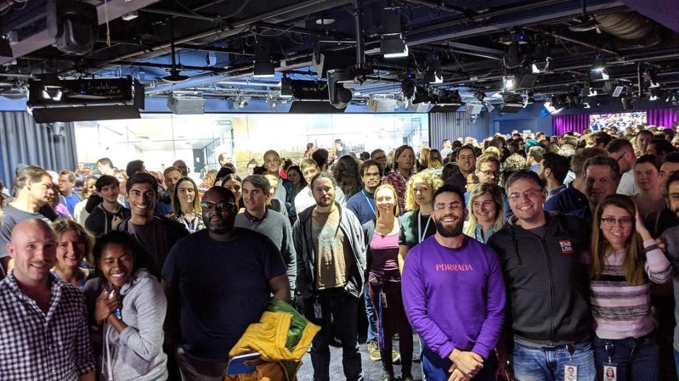  Google staff in London have been pictured walking out in protest this morning