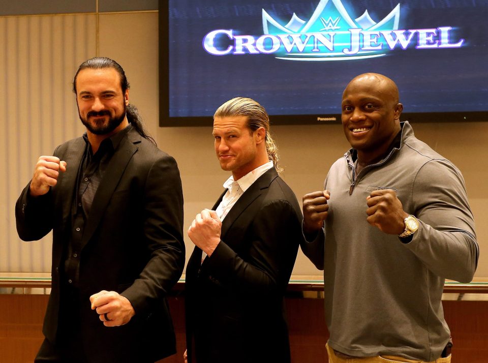  Wrestlers Drew McIntyre, Dolph Ziggler and Bobby Lashley face the camera