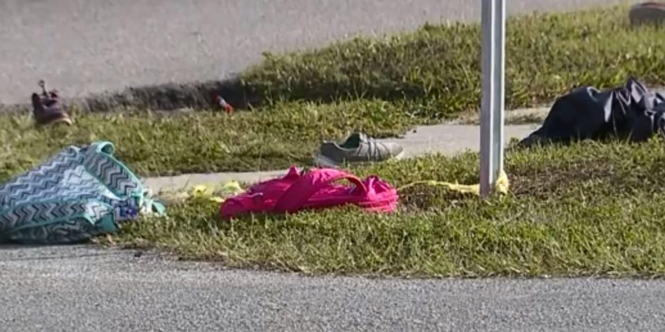  Backpacks and shoes were seen scattered at the scene following the crash