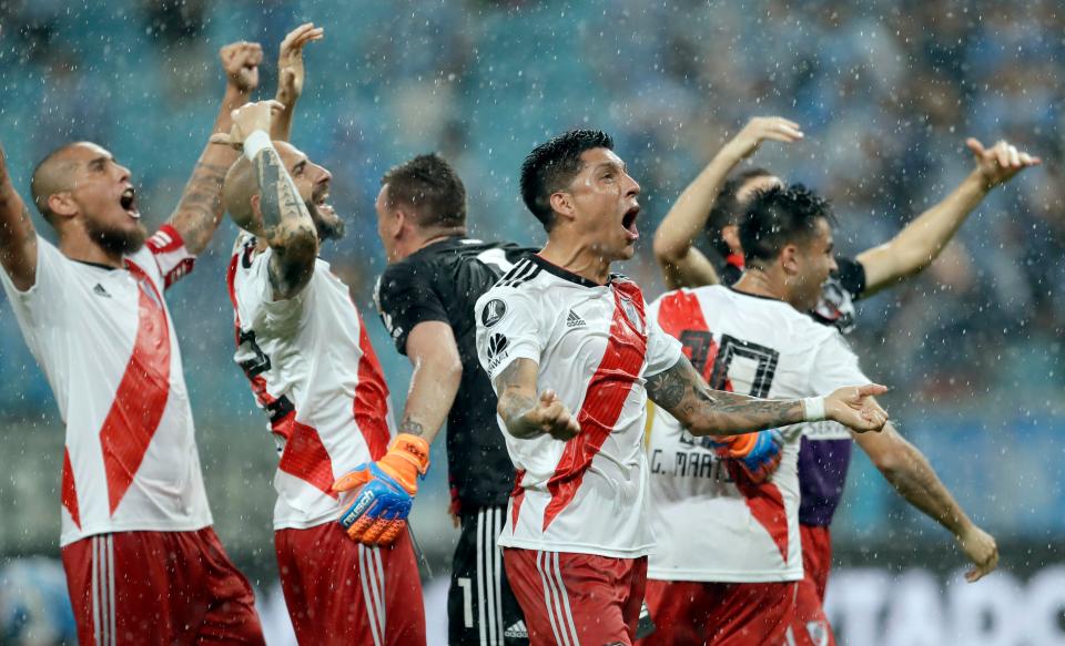  River Plate stars celebrate after the win over Gremio in the semi-final