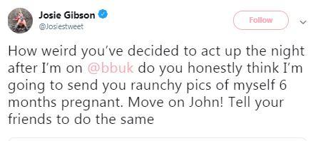  Josie Gibson snaps back at ex on Twitter