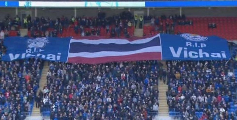  A banner honouring Vichai Srivaddhanaprabha was revealed by the travelling Leicester fans ahead of the match against Cardiff