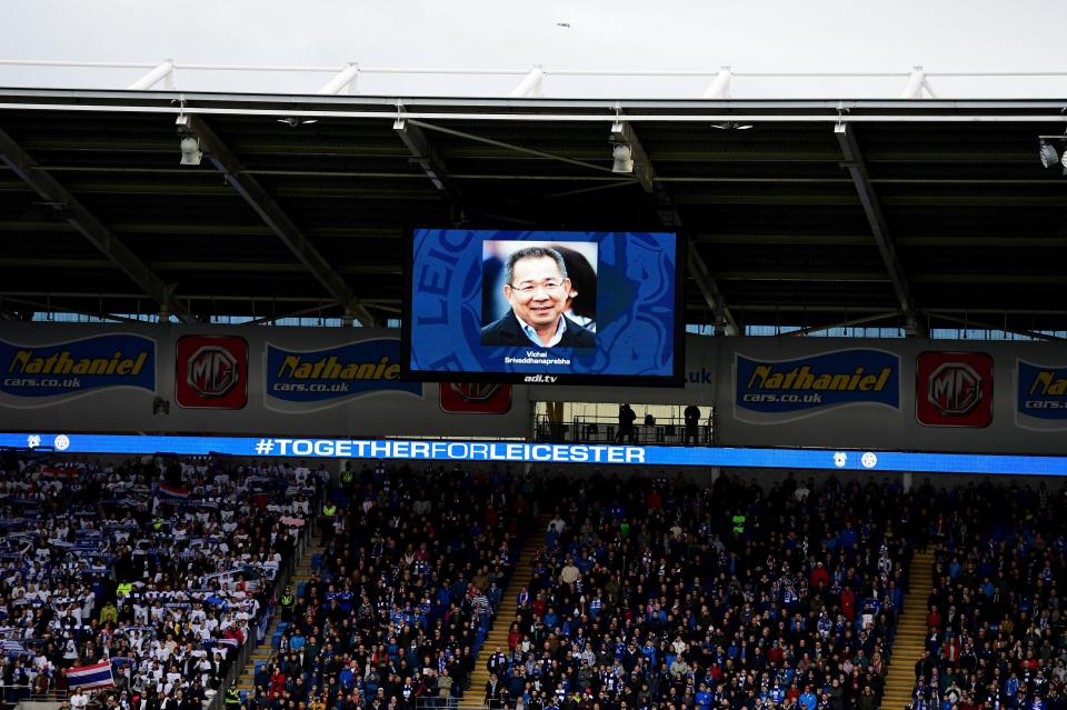  Cardiff paid tribute to Vichai before kick-off by displaying his image on their big screen