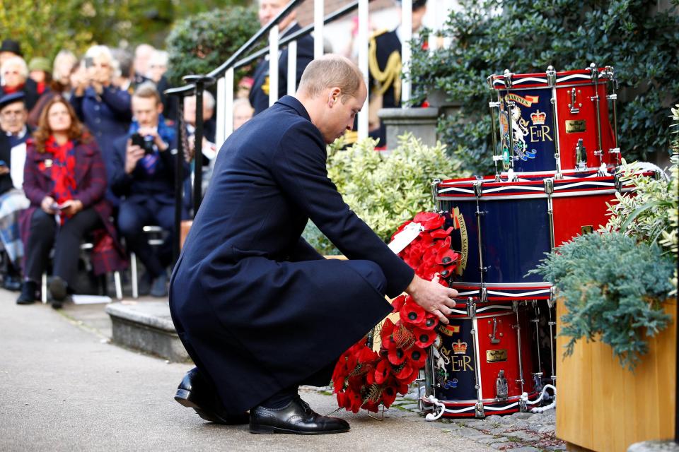  Earlier he cut a more sombre figure when he laid a wreath in remembrance of those lost at sea